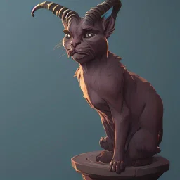 cat gargoyle with goat horns and wing Nick Harris style