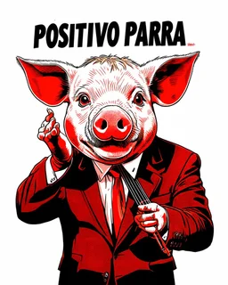 Iván Duque Márquez with a pig's nose, like a title managed with strings by a great hand. With the text: "POSITIVO PARA PEGASUS" Red, black and white colors. Cómic art.