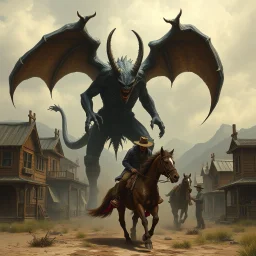 western demon attacking wild west town grimdark realistic