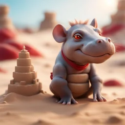 hot female rat hippo gremlin in sand castle on the red beach ,bokeh like f/0.8, tilt-shift lens 8k, high detail, smooth render, down-light, unreal engine