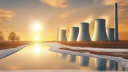 "The image depicts a vision of the future of energy. It shows a radiant sun rising above the horizon of nuclear energy, hinting at the potential balance between these two crucial technologies in the field of energy. The beautiful capture of the sun highlights hope and possibilities for achieving a more sustainable and clean future."