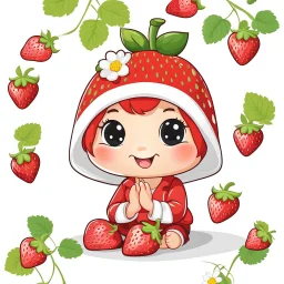 Adorable chibi strawberry caracter sitting on White Background, clipart, cartoon mood