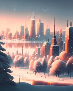 landscape city minimalist winter style hyper-detailed 8k digital art
