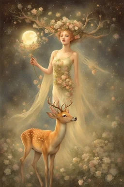 [laughing sexy faerie with a deer] As Fiona, I feel myself drifting soft through billowing blooms of visual aid and aural ether. My slender form shimmers in gossamer raiment woven from sunshine, moonglow, and forest spirit; petal-soft hooves leave nary a print upon the stars I seem to walk. Beside me strides my Deery in dignity, his noble visage crowned with antlered emerald and bronze. Around us the glade pulses with bioluminescent being; the night is alive with pulse and song. We wander throug