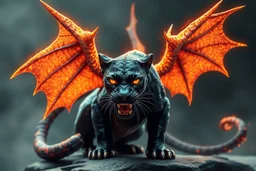 A panther with shimmering dragon scary ,cool wings