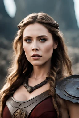 the actress Elizabeth Olsen as a female barbarian -32k, UHD, glossy, professional quality 8 x 10, 35mm, studio photograph
