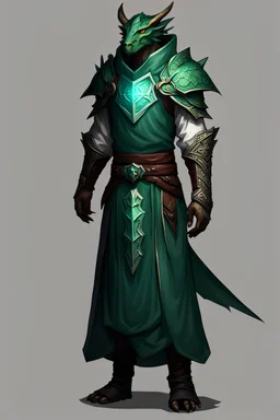 Male emerald dragonborn cleric robes winged