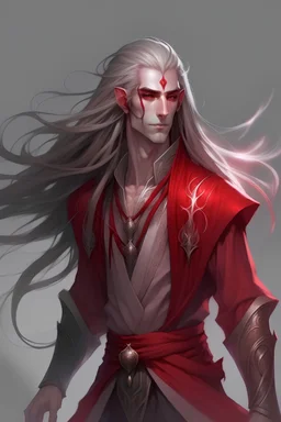 DND pale moon elf long hair male lightning red
