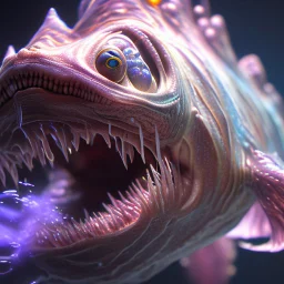 fluid ink angler fish creature, unreal engine 5, 8k resolution, photorealistic, ultra detailed