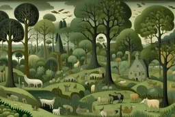 A grayish green kingdom with animals painted by Edward Hicks