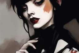 Painting of a vampire girl, in the Expressionist style of Egon Schiele, Oskar Kokoschka, and Franz Marc, in muted natural colors