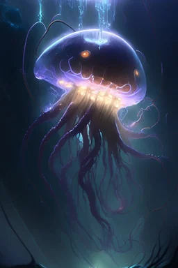 Cartoon angry jelly fish, electric bolts lighting up the dark ocean, , highly detailed, digital painting, artstation, concept art, sharp focus, illustration, Pixar and Disney animation, Art by greg rutkowski and alphonse mucha, masterpiece, stunning, 8k resolution,