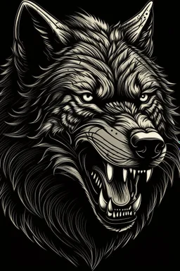 "Generate an AI line art of a 'Brutal Wolf' in a half-body shot. Depict the wolf with fierce and rugged features, emphasizing its strength and intensity. Use bold lines and sharp details to create a commanding and powerful portrayal of this iconic creature."