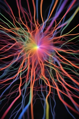 Artificial optoelectronic synapses, connected by optical fibers, emit soft and colorful light.