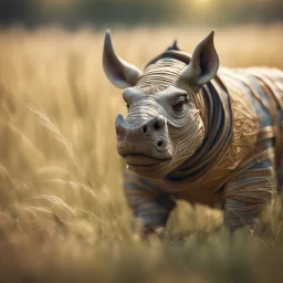 wrapped Egyptian mummy rhino kobold in long grass ,bokeh like f/0.8, tilt-shift lens 8k,*-