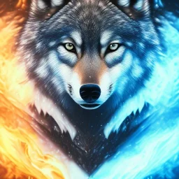 Wolf, blue, hyperrealism, masterpiece, expert, 8K, sharp focus, cinematic lighting, water, fire, blue