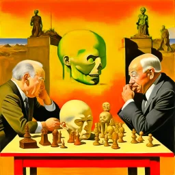 Putin, President Xi Of China And Joe Biden Play Chess With A Pigeon,Ufo And Atomic Bomb Mushroom Cloud,Complex Surgical Instruments Intermixed With A Newborn Boy,Minimalism,Painting By Adrian Ghenie,Rene Magritte,Pablo Picasso,Michelangelo,Salvador Dali,Lucian Freud