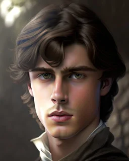 young noble swordman short brown hair photorealistic