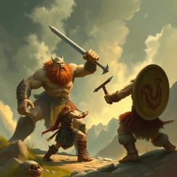 a barbarian fighting a giant