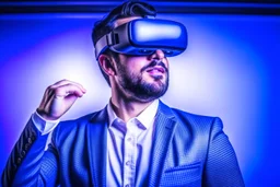 ceo looking up in amazement wearing VR