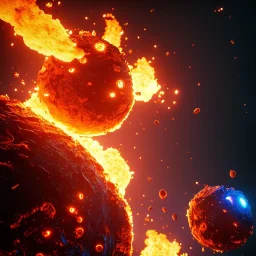 falling burning fungus on earth from sky,planet,meteorit, cinema4d, 3d render, creative, complex, shining, much light, rauch feuer