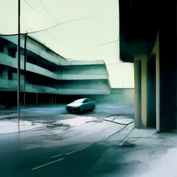 Minimal abstract oil paintings desolate 1960s carpark. Falling concrete . Broken neon pipes and wires. In the style of Justin Mortimer and Francis Bacon.