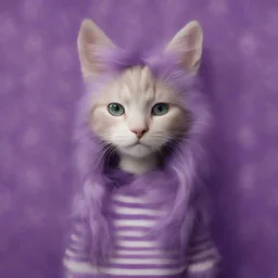 Hello kittie, Hippie girl, purple fur, striped wallpaper, whimsical