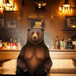 Bear smoking in a bar