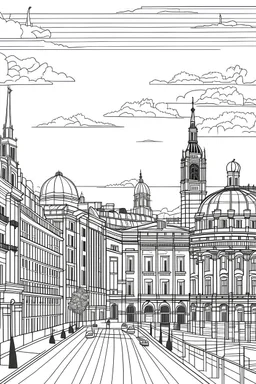 City Madrid, line drawing 2d, with famous monuments