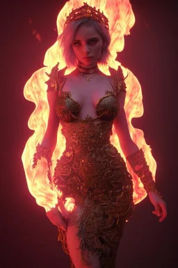 portrait of samantha cat prince set in fire, cinematic lighting, photorealistic, ornate, intricate, realistic, detailed, volumetric light and shadow, hyper HD, octane render, unreal engine 5 insanely detailed and intricate, hypermaximalist, elegant, ornate, hyper-realistic, super detailed --v 4