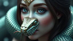 Aquatic Fairy female snake ,octane render, 8k, high detail, android, portrait, metallic