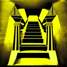 Double exposure of a black and yellow photo of the face of the pharaonic goddess Nefertiti and stairs inside a pyramid, black and yellow photo, a staircase, by John Alexander, stairs, a winding staircase inside a pyramid, inspired by Jerry Schatzberg, stairs to heaven, fine art photography, by Rodolfo Escalara, illustration, by Albert Cotin, beautiful, stairs, inspired by Rudolf Hausner, staircase 1