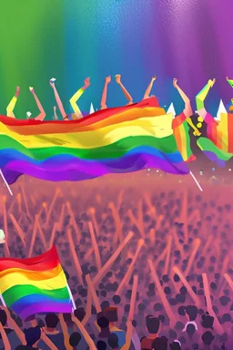 Painting by a huge pride parade after legalization of same-sex marriage