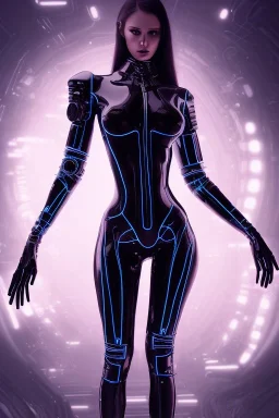 cyberpunk, black latex body, women, body portrai, big boobs, highlight eyes perfect, skin, tron, cyborg, perfekt sexy, real, dream, hr giger