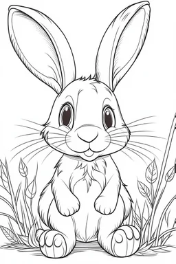 outline art for cute Rabbit coloring pages with sitch, white background, Sketch style, full body, only use outline, toddlers style, clean line art, white background, no shadows and clear and well outlined.