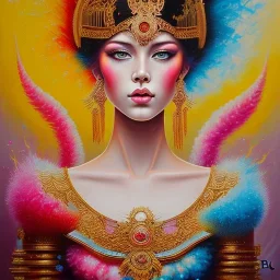 iv_a painting of a young woman, figurative art, an acrylic detailed painting, , brush strokes, paint drips and drabs and splatters by Harumi Hironaka, turquoise pink and yellow, james terrell art, trending on artstation, soft lines,intricate art by bastien lecouffe deharme and greg rutkowski