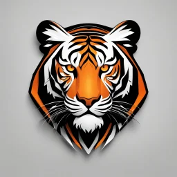 Front logo. 3D. Black, orange and white palette tiger in artistic style, minimalist