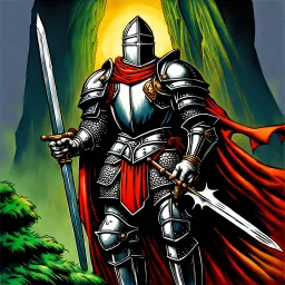 90's TCG art retro fantasy art of a heroic epic knight