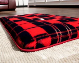 Red plaid slipper on a fur rug by kiva