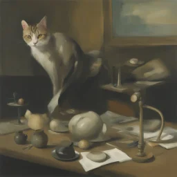 UN conference,a cat and human flesh-like surgical instruments and universe-like a pigeon and neuralink, surrealism,minimalism,Painting By Adrian Ghenie, Rene Magritte, Salvador Dali, Lucian Freud