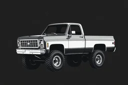 1970s Chevrolet square body truck 4x4 facing a little to the left, dark gray background, high contrast black and white vector