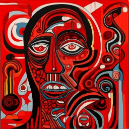 Night Terrors, abstract expressionist art by Barry McGee, psychedelic rough illustration, primordial feelings controlled by reason, crimson hues