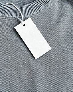 Blank tag on sweatshirt, top view. Space for text