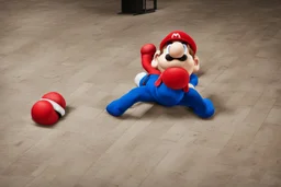 mario laying on the floor , super mad