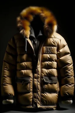 Men's coat that has fur and contains the word jiks