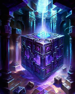 Atlantis palace dungeon room dungeon with a chrome cube floating over it painterly sci fi fantasy art