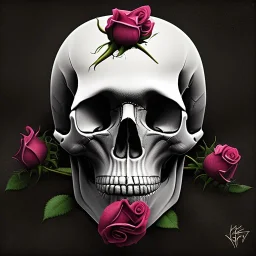 3D skull head with roses