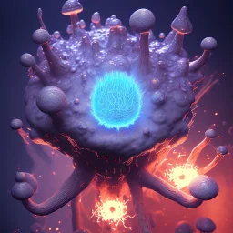 Spherical Frost metal magic armoured lightning Mycelium giant blob MUSHROOM flower stars SPACE lANDSCAPE BURNING IN BLUE FLAMES hellfire abyss math chaos