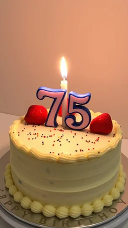 birthday cake with a “75” candel