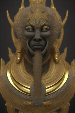 Anunnaki black male African Egyptian alien, cracks in the voodoo head, wicked, eyes, Elephant, 8k, finely detailed, photo realistic, tiger turquoise skull head gold dragon crown space alien snow skeleton gold olmec silver crown silver eyes